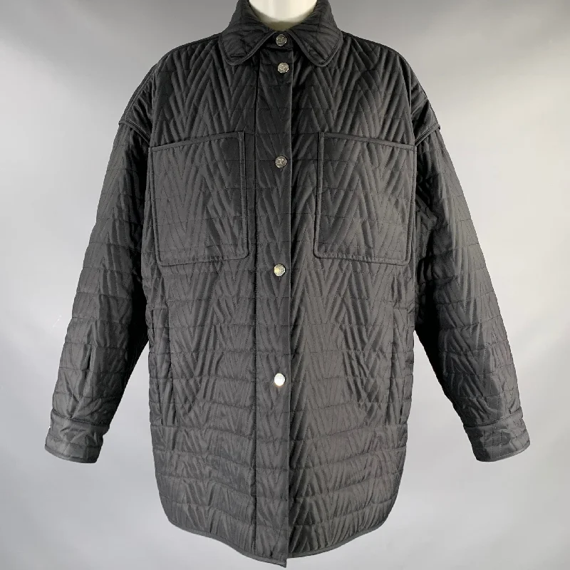VALENTINO Size 0 Black Polyamide Padded Zip Snaps Jacket Welt Pockets Slit Pockets Flap Pockets VALENTINO Size 0 Black Polyamide Padded Zip Snaps Jacket Welt Pockets Slit Pockets Flap Pockets