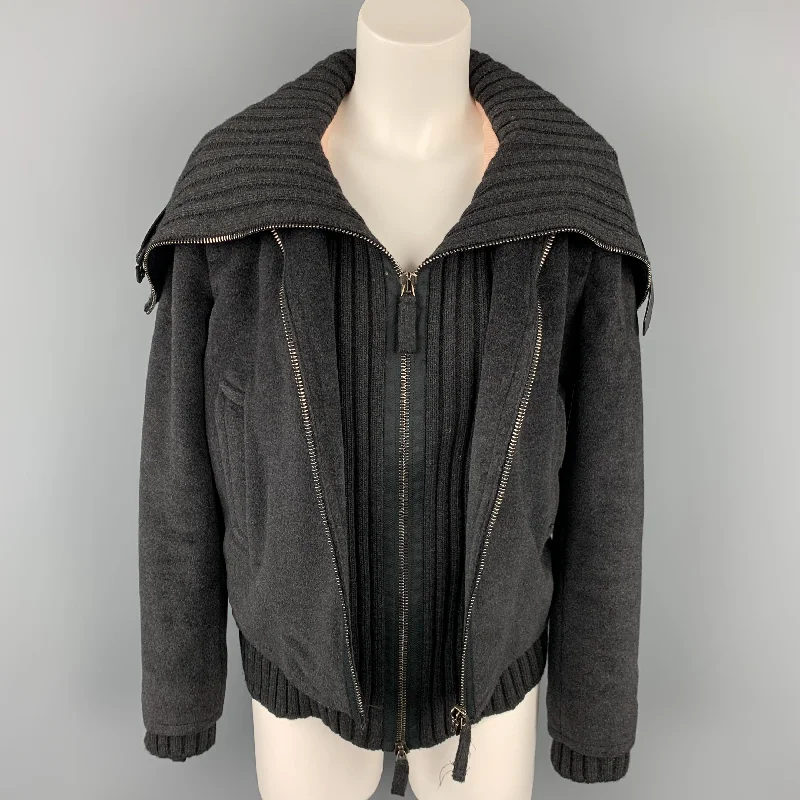 Vintage JEAN PAUL GAULTIER Size 6 Charcoal Angora Blend Leather Trim Jacket Anorak Shell Jacket Lightweight Jacket