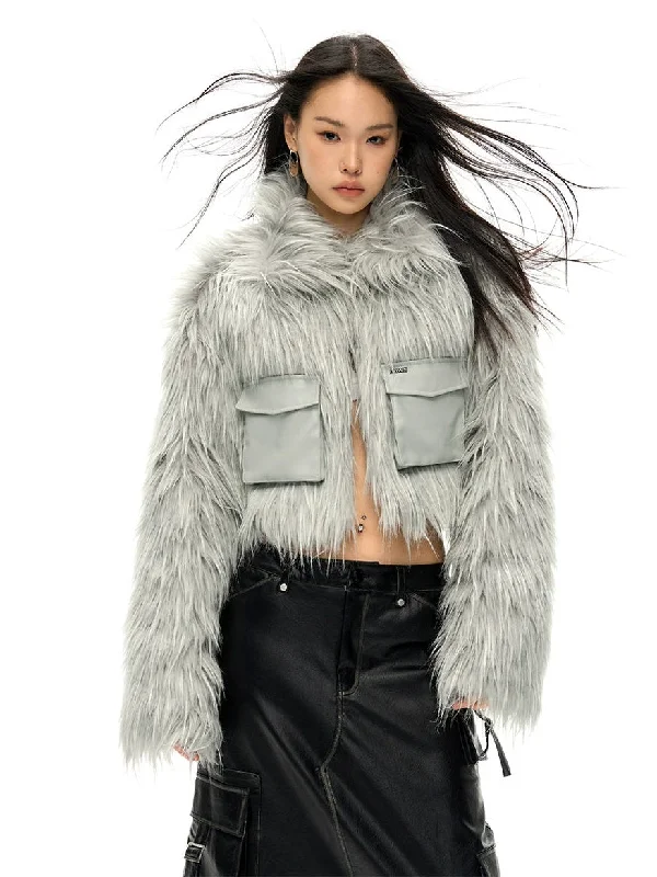 Work Pocket Long Hair Short Eco-Friendly Fur Jacket Welt Pockets Slit Pockets Flap Pockets Work Pocket Long Hair Short Eco-Friendly Fur Jacket Welt Pockets Slit Pockets Flap Pockets