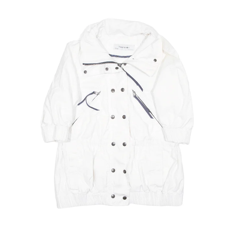 ZARA Short Balloon Sleeve Overcoat Jacket White Womens S Tiered Jacket Buttoned Jacket Zippered Jacket ZARA Short Balloon Sleeve Overcoat Jacket White Womens S Tiered Jacket Buttoned Jacket Zippered Jacket
