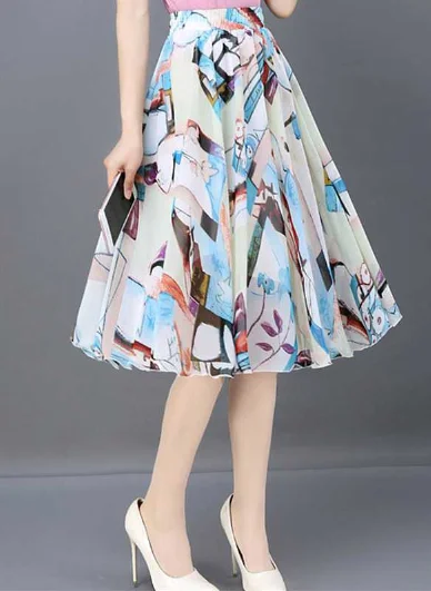 casual summer Joker floral long thin high waist A word skirt modal blend skirt