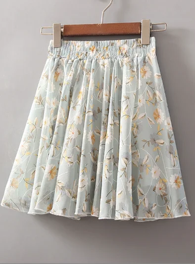 fashion chiffon small fresh skirt skirt pleated floral skirt silk skirt sleek