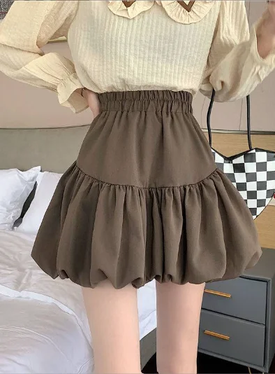 lovely summer women's retro pleated mini skirt leather skirt bold