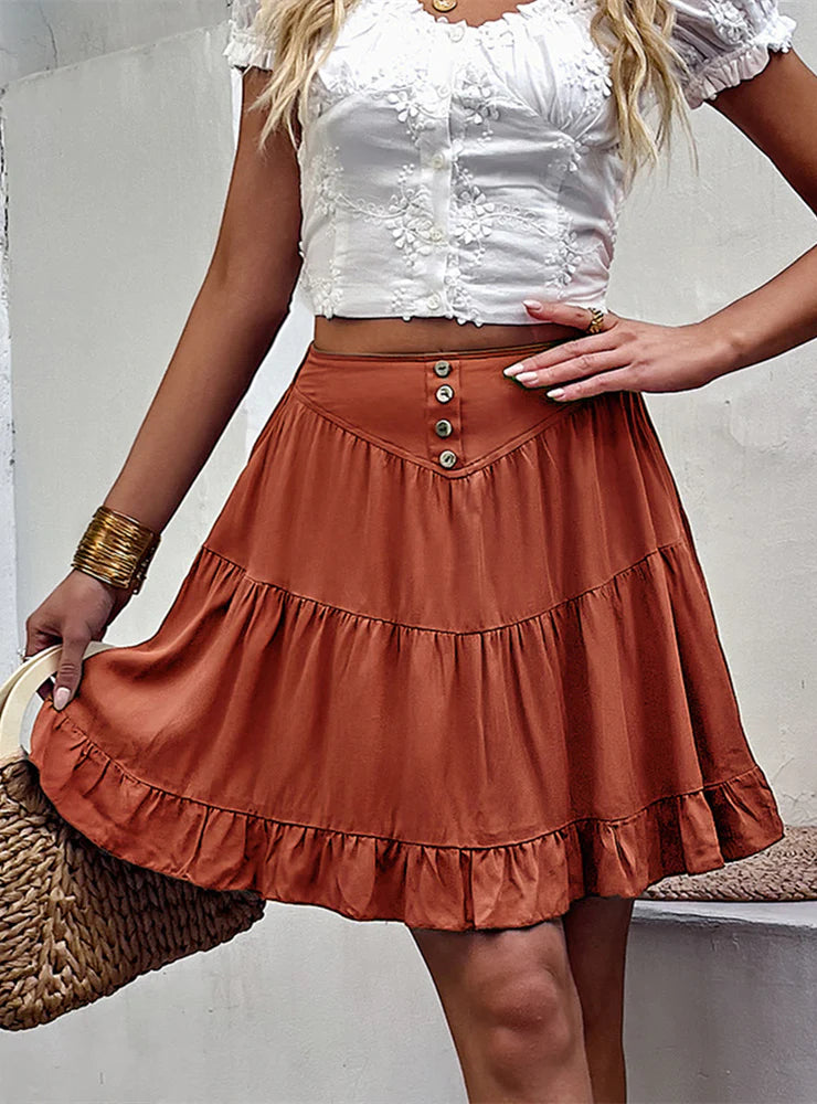 MID-WAIST CASUAL JOKER SKIRT linen skirt light