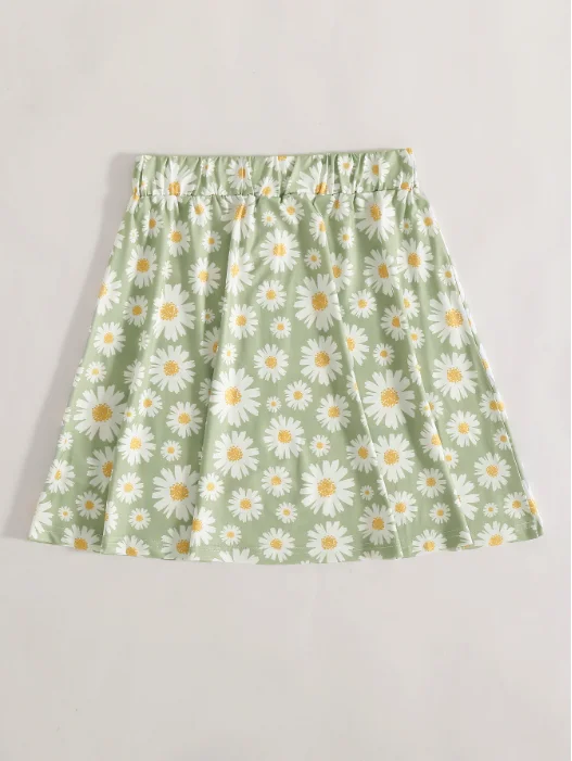 printed floral skirt green fresh skirt midi skirt versatile