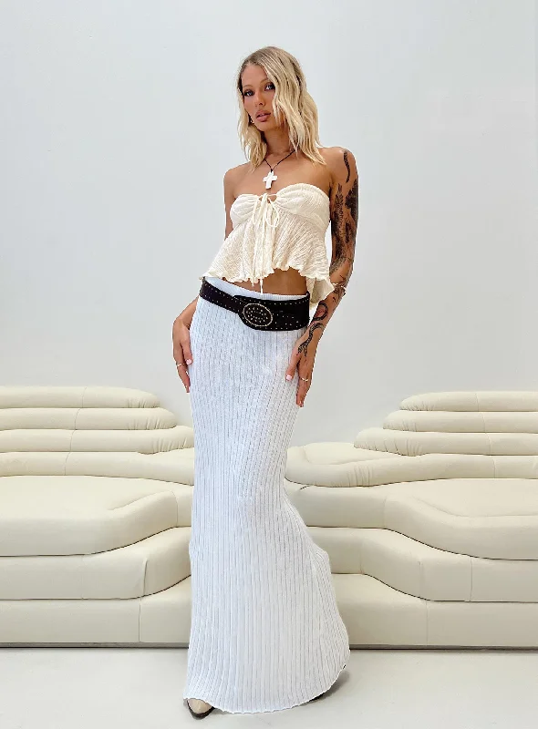 Belle Knit Maxi Skirt White Tall high slit skirt