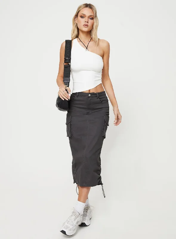 Bellows Cargo Midi Skirt Washed Black pencil skirt chic