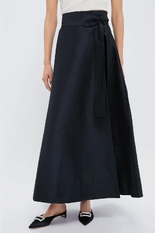 Black Helena Midi Wrap Skirt chiffon skirt airy