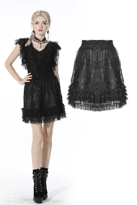 Black lolita lace layered trim mini skirt KW206 summer skirt style