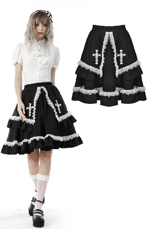 Black lolita white ruffle doll skirt KW223 linen skirt natural