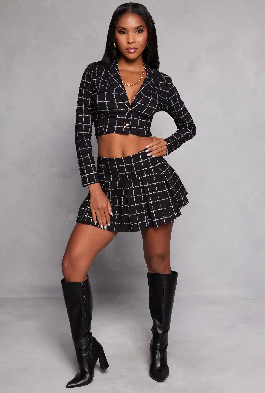 Plaid High Waist Pleated Mini Skirt silk skirt elegant