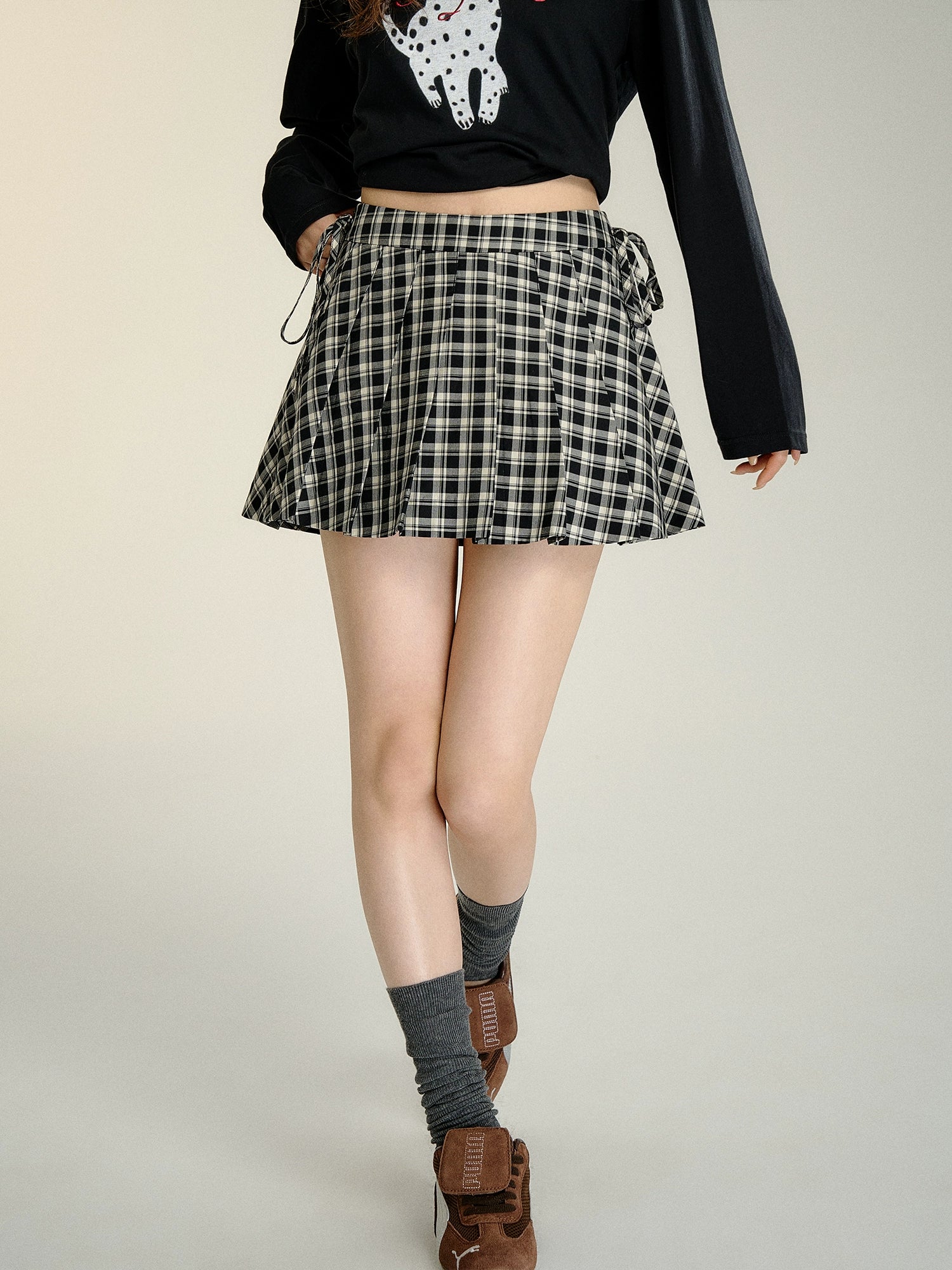 Bow Tie Plaid Pleated Skirt silk skirt luxurious