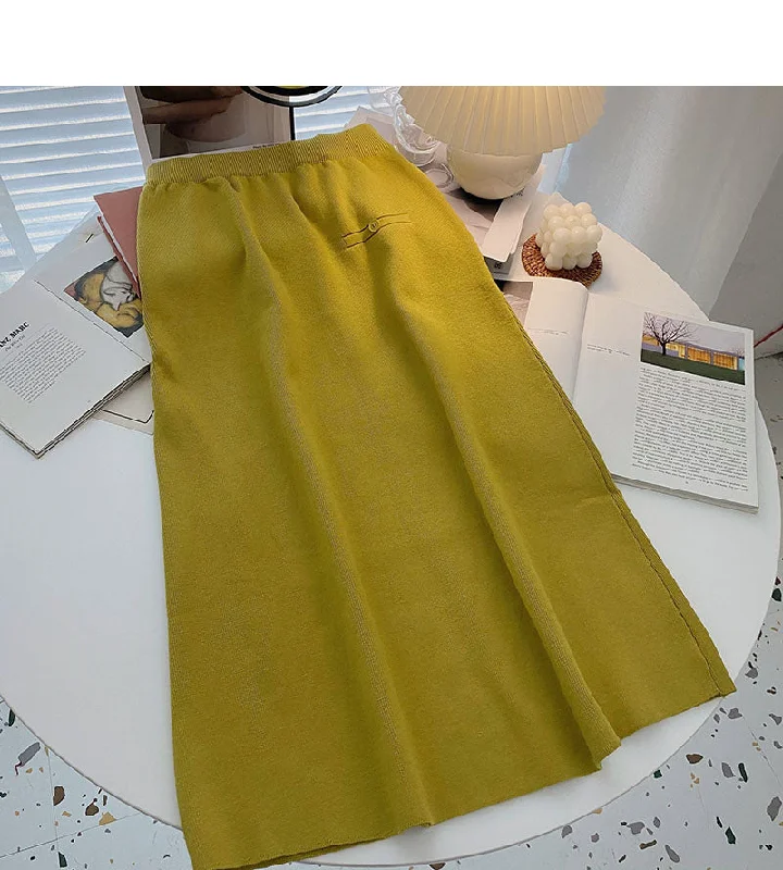 Casual retro solid high waist versatile Knit Skirt  5774 leather skirt bold