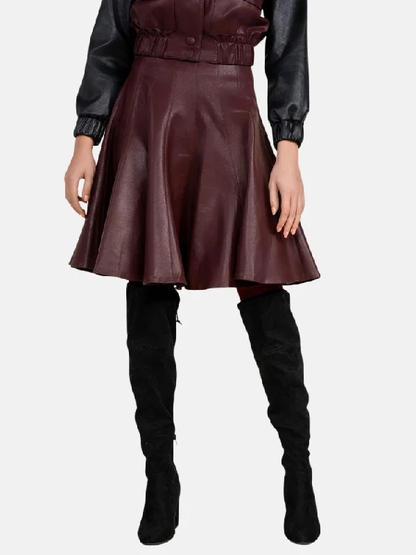 Chloe Leather Panel Skirt in Deep Merlot casual skirt length