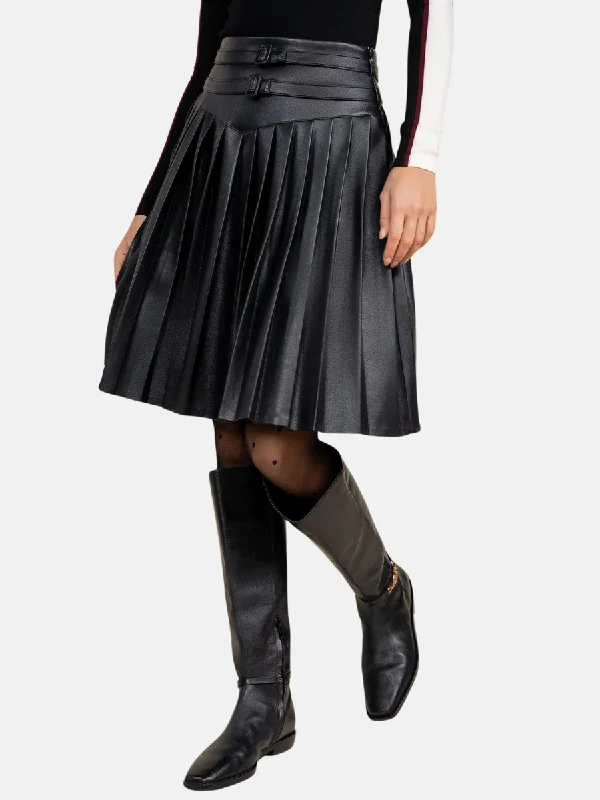 Coco Leather Pleated Skirt in Black wool skirt sturdy