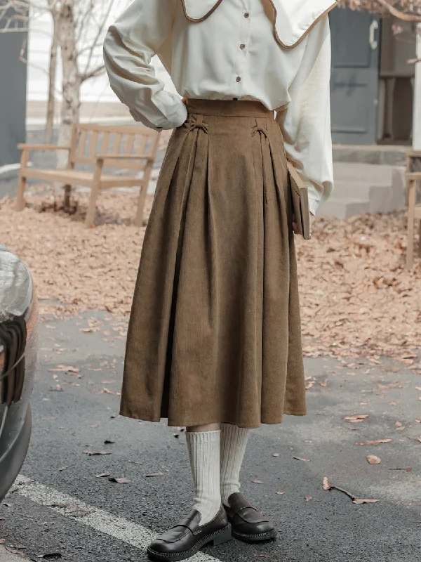 Corduroy Bow Midi Skirt (3 Colors) tiered skirt playful