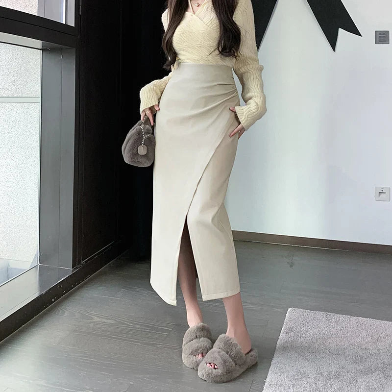 Autumn Front Split Long 2024 New High Waist Classic Office Pleated A-Line Skirt velvet skirt plush Autumn Front Split Long 2024 New High Waist Classic Office Pleated A-Line Skirt velvet skirt plush