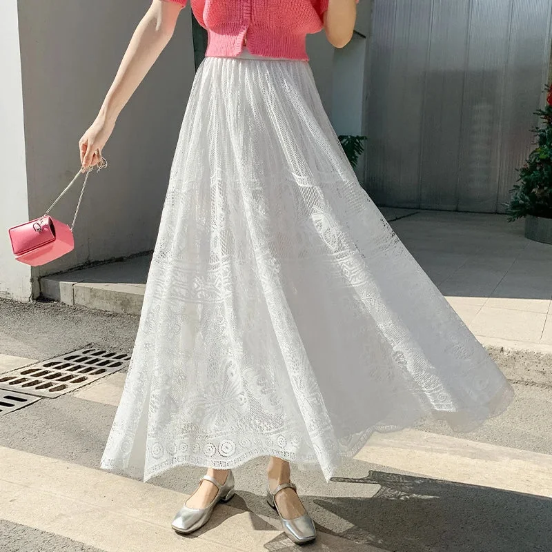 2024 Lace Crochet Umbrella Long Bohemian High Waist Hollow Out Maxi Female Skirt corduroy skirt textured 2024 Lace Crochet Umbrella Long Bohemian High Waist Hollow Out Maxi Female Skirt corduroy skirt textured