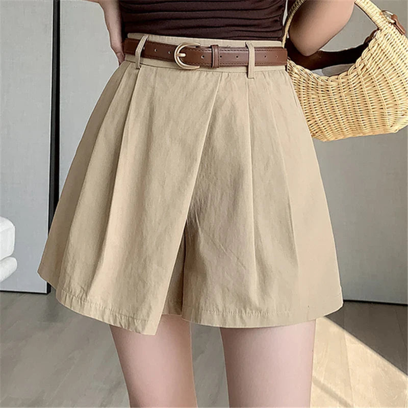 Waist 2024 New Summer Solid Loose Casual Wide Leg A-Line Skirts Shorts silk skirt sleek