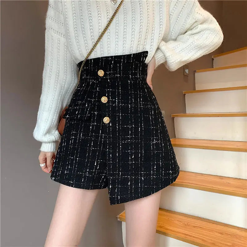 Autumn 2024 Classic Woolen Plaid Mini Shorts High Waist Skirt Shorts high slit skirt