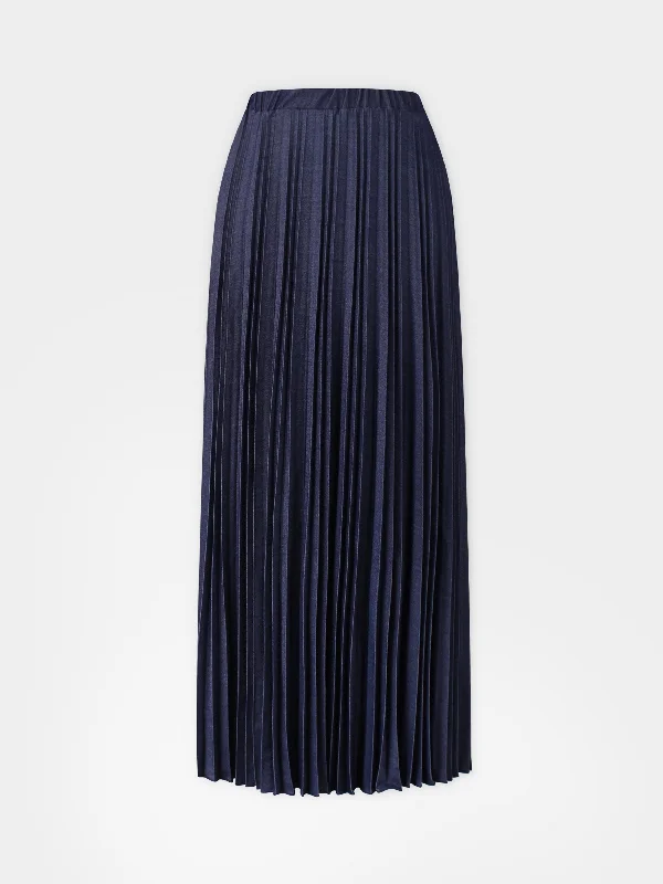 Denim Pleated Skirt-Dark Blue leather skirt bold