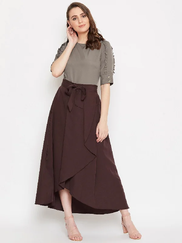 Women's Frill Sleeve Top & Asymmetrical Skirt  Set  - BitterLime velvet skirt plush