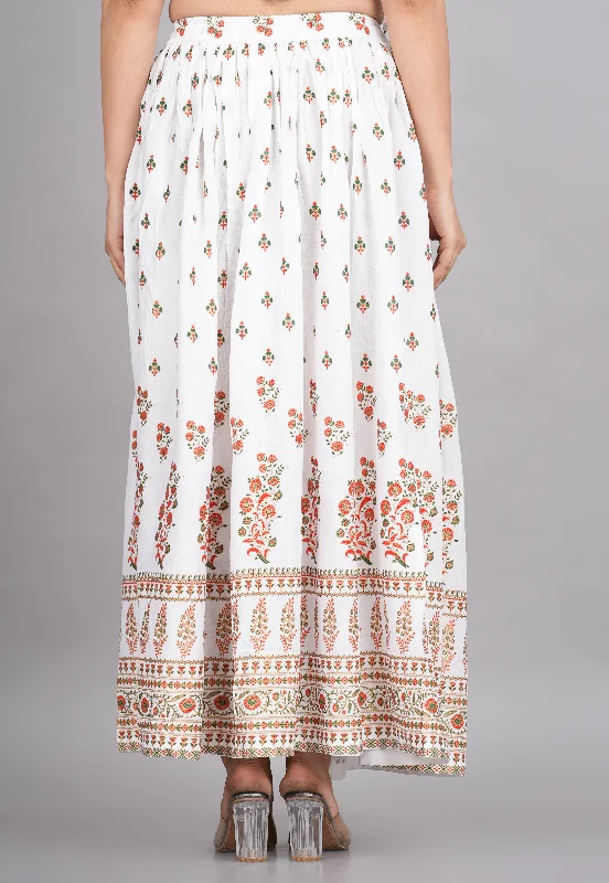 House of RP Women's White Rayon Ethnic Printed Circular Skirt chiffon skirt airy