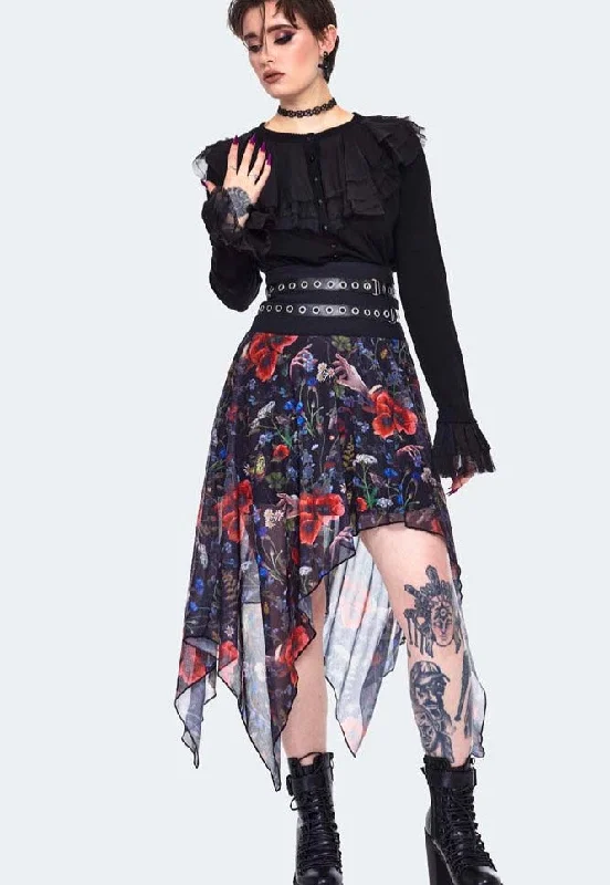 Jawbreaker - Night Meadow Asymmetrical Mesh Multi - Skirt silk skirt lustrous