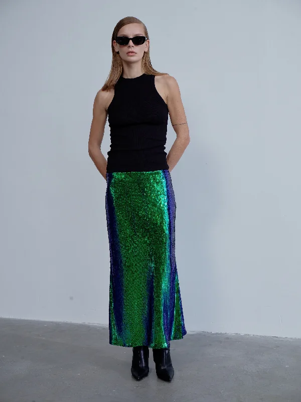 Joelle Sequin Maxi Skirt in Océan Bleu relaxed fit skirt