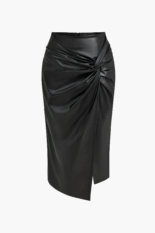 Faux Leather Asymmetrical Twist Knot Skirt velvet skirt luxurious