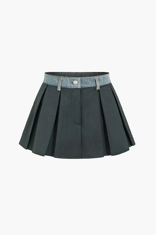 Denim Patchwork Mini Skirt linen skirt light