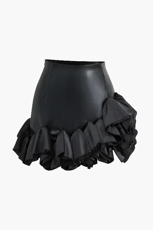 Faux Leather Ruffle Mini Skirt leather skirt durable