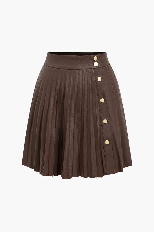 Faux Leather Button Pleated Skirt lace skirt elegant