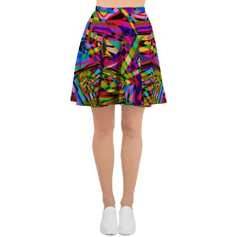 Psychedelic Geometric Multicolor Women's Skirt ribbed skirt waist