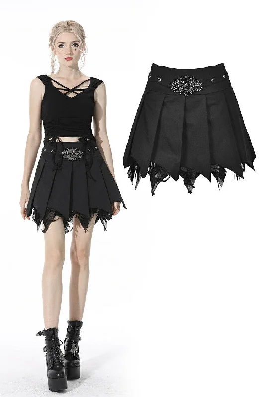 Punk skull tattered pleated mini skirt  KW203 silk skirt lustrous