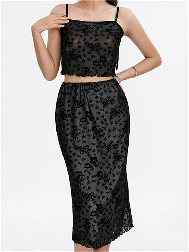 JuliaFashion - Sexy Floral Lace Strap Camis Crop Tops Mesh Long Skirts Suits denim skirt trendy JuliaFashion - Sexy Floral Lace Strap Camis Crop Tops Mesh Long Skirts Suits denim skirt trendy