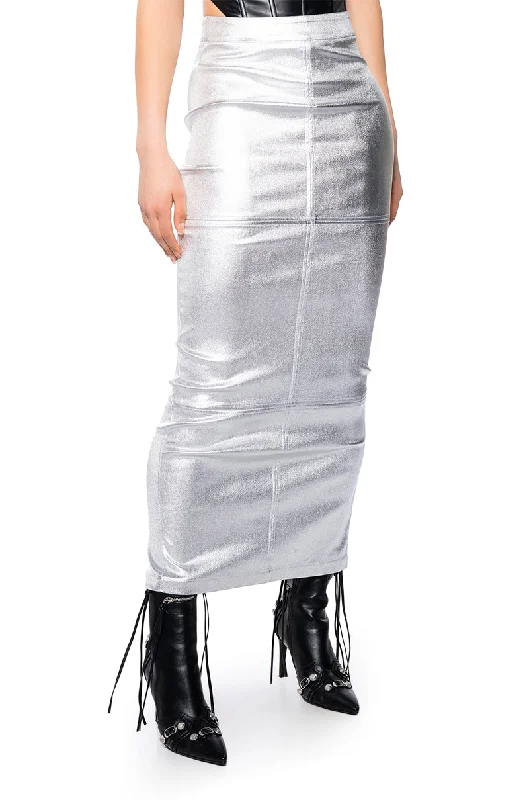 KEHLANI METALLIC MAXI SKIRT tiered skirt playful