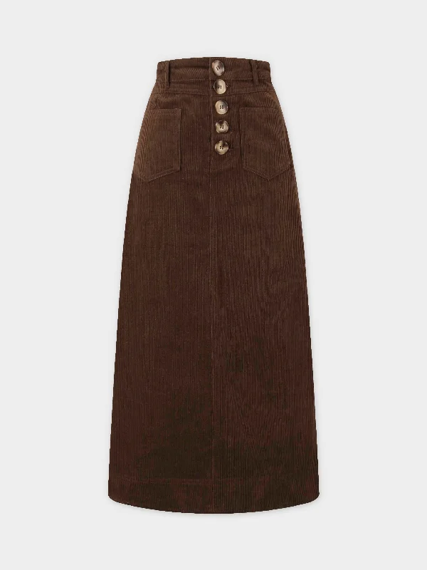 Straight Pocket Skirt-Brown velvet skirt luxurious