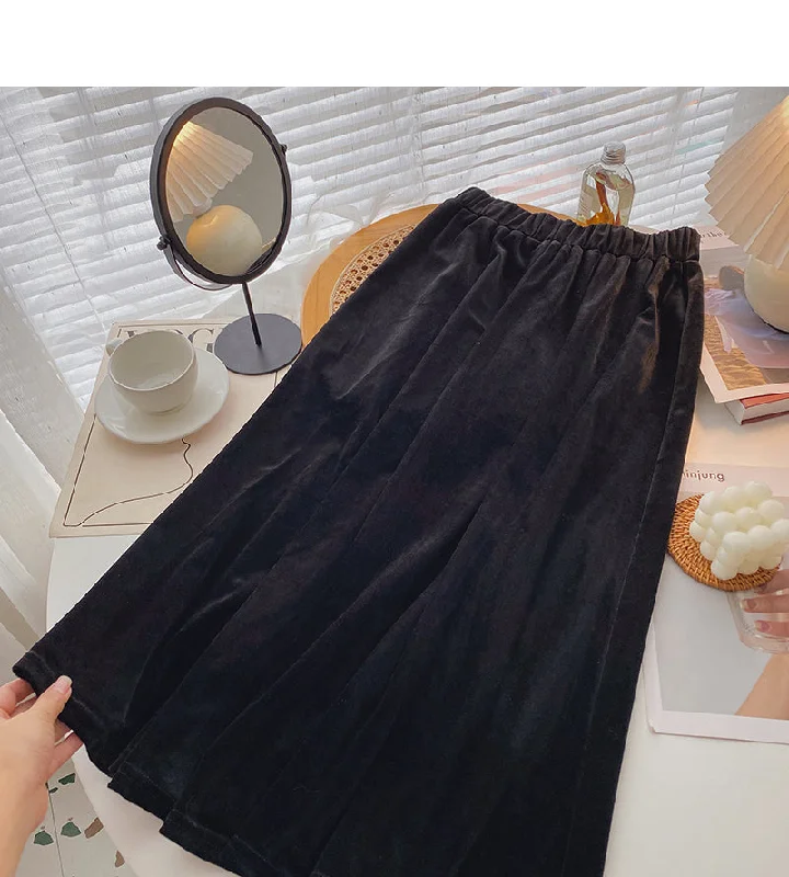 Vintage Port style solid color high waist A-shaped large swing skirt  5771 cashmere skirt soft
