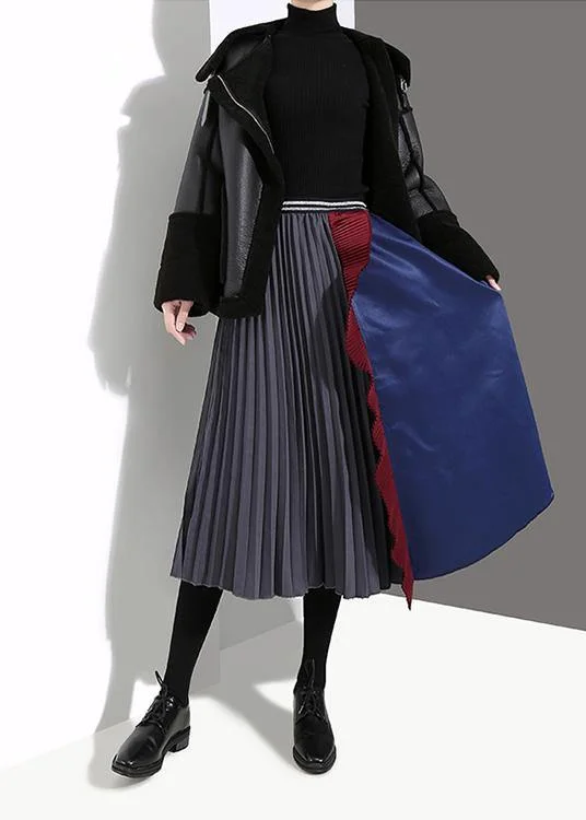Woman Multicolor Patchwork Pleated Skirt A-Line Ruffles Patchwork High Waist Skirt silk skirt elegant Woman Multicolor Patchwork Pleated Skirt A-Line Ruffles Patchwork High Waist Skirt silk skirt elegant